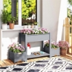 FIORIERA RIALZATA CON 2 VASI LATERALI E RIPIANO PER ATTREZZI, IN LEGNO DI ABETE, 149X46X76 CM, GRIGIO