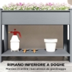 FIORIERA RIALZATA CON 2 VASI LATERALI E RIPIANO PER ATTREZZI, IN LEGNO DI ABETE, 149X46X76 CM, GRIGIO