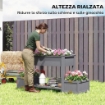 FIORIERA RIALZATA CON 2 VASI LATERALI E RIPIANO PER ATTREZZI, IN LEGNO DI ABETE, 149X46X76 CM, GRIGIO