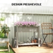 FIORIERA RIALZATA CON 2 VASI LATERALI E RIPIANO PER ATTREZZI, IN LEGNO DI ABETE, 149X46X76 CM, GRIGIO