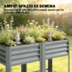 Vaso Rialzato con Ripiano Portaoggetti, 150L, Acciaio Zincato, Altezza 80 cm, per Giardino o Patio Esterno