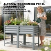 Vaso Rialzato con Ripiano Portaoggetti, 150L, Acciaio Zincato, Altezza 80 cm, per Giardino o Patio Esterno