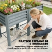 Vaso Rialzato con Ripiano Portaoggetti, 150L, Acciaio Zincato, Altezza 80 cm, per Giardino o Patio Esterno