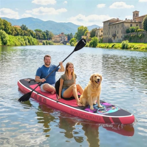Sup Gonfiabile con Sedile, Pagaia e Accessori, in Plastica ed EVA, 335x82x15 cm, Blu e Rosa