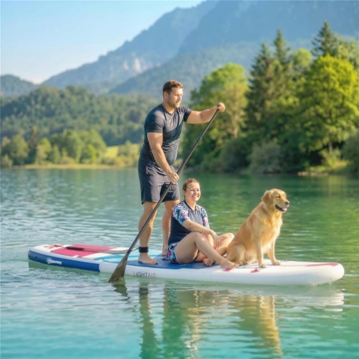 Sup Gonfiabile con Sedile, Pagaia e Accessori, in Plastica ed EVA, 305x89x15 cm, Blu Rosso Rosa