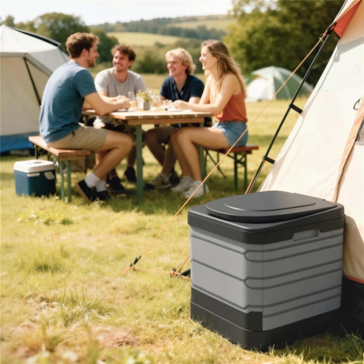 WC Portatile da Campeggio con 12 Pacchetti Coagulanti e 12 Sacchetti di Smaltimento, 42x46x43.5 cm, Grigio e Nero