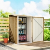 CASETTA DA GIARDINO PORTA ATTREZZI IN ACCIAIO GALVANIZZATO CON PORTA A BATTENTE, 100X104X160 CM, MARRONE CHIARO