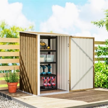 CASETTA DA GIARDINO PORTA ATTREZZI IN ACCIAIO GALVANIZZATO CON PORTA A BATTENTE, 100X104X160 CM, MARRONE CHIARO