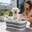 Vasca da Bagno per Cani, Vasca Pieghevole Portatile con Foro di Scarico, per Cani di Piccola Taglia e Cuccioli, Grigia