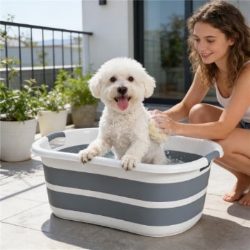 Vasca da Bagno per Cani, Vasca Pieghevole Portatile con Foro di Scarico, per Cani di Piccola Taglia e Cuccioli, Grigia