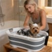 Vasca da Bagno per Cani, Vasca Pieghevole Portatile con Foro di Scarico, per Cani di Piccola Taglia e Cuccioli, Grigia