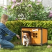 Cuccia per Cani da Esterno in Legno e Acciaio Anti-Morso, Tetto Apribile e Tenda per Porta, Giallo
