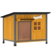 Cuccia per Cani da Esterno in Legno e Acciaio Anti-Morso, Tetto Apribile e Tenda per Porta, Giallo