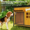 Cuccia per Cani da Esterno in Legno e Acciaio Anti-Morso, Tetto Apribile e Tenda per Porta, Giallo