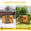 Cuccia per Cani da Esterno in Legno e Acciaio Anti-Morso, Tetto Apribile e Tenda per Porta, Giallo