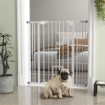 CANCELLINO PER CANI REGOLABILE ALTO CON PORTA PICCOLA E CHIUSURA AUTOMATICA, 74-101X104CM, BIANCO