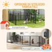 Box per Cani a 8 Pannelli Modulabili da Interno ed Esterno con 9 Picchetti, in Acciaio, 164x164x80 cm, Nero