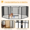 Box per Cani a 8 Pannelli Modulabili da Interno ed Esterno con 9 Picchetti, in Acciaio, 164x164x80 cm, Nero
