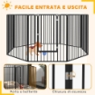 BOX PER CANI A 8 PANNELLI MODULABILI DA INTERNO ED ESTERNO CON 9 PICCHETTI, IN ACCIAIO, 164X164X100 CM, NERO
