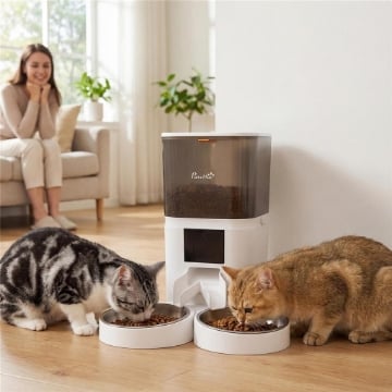 DISTRIBUTORE AUTOMATICO CIBO GATTI 6L WIFI 2.4G, APP CONTROLLO CON TIMER, 1-10 PASTI AL GIORNO, REGISTRATORE 10S, 2 CIOTOLE IN ACCIAIO INOX