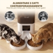 DISTRIBUTORE AUTOMATICO CIBO GATTI 6L WIFI 2.4G, APP CONTROLLO CON TIMER, 1-10 PASTI AL GIORNO, REGISTRATORE 10S, 2 CIOTOLE IN ACCIAIO INOX
