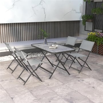 Set Tavolo e Sedie da Giardino 5pz con 4 Sedie Pieghevoli in Texteline Traspirante, Grigio
