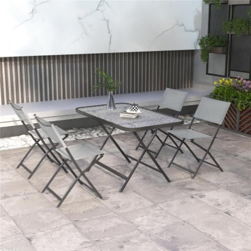 Set Tavolo e Sedie da Giardino 5pz con 4 Sedie Pieghevoli in Texteline Traspirante, Grigio
