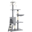 TORRE PER GATTI CON CASETTA, TRESPOLO, PIATTAFORME E 4 TOPOLINI, IN LEGNO, PELUCHE E SISAL, 60X35X134 CM, GRIGIO