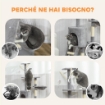 TORRE PER GATTI CON CASETTA, TRESPOLO, PIATTAFORME E 4 TOPOLINI, IN LEGNO, PELUCHE E SISAL, 60X35X134 CM, GRIGIO