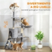 TORRE PER GATTI CON CASETTA, TRESPOLO, PIATTAFORME E 4 TOPOLINI, IN LEGNO, PELUCHE E SISAL, 60X35X134 CM, GRIGIO
