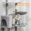 TORRE PER GATTI CON CASETTA, TRESPOLO, PIATTAFORME E 4 TOPOLINI, IN LEGNO, PELUCHE E SISAL, 60X35X134 CM, GRIGIO