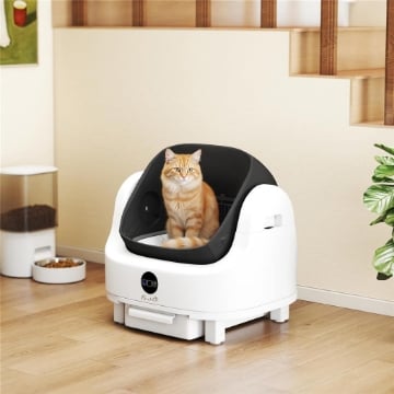 Lettiera per Gatti Autopulente con Design Aperto, Sensori di Sicurezza e Deodorante, Bianco