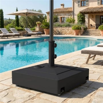 BASE PER OMBRELLONE A ROTELLE CON FRENI, CON ACQUA 40KG/SABBIA 61KG, PER PALI OMBRELLONI DA Ï35/38/48MM, NERO