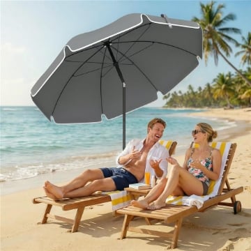 OMBRELLONE DA SPIAGGIA INCLINABILE CON ANCORA E BORSA, Ï150X185 CM, GRIGIO SCURO