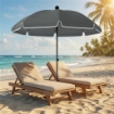 OMBRELLONE DA SPIAGGIA INCLINABILE CON ANCORA E BORSA, Ï150X185 CM, GRIGIO SCURO