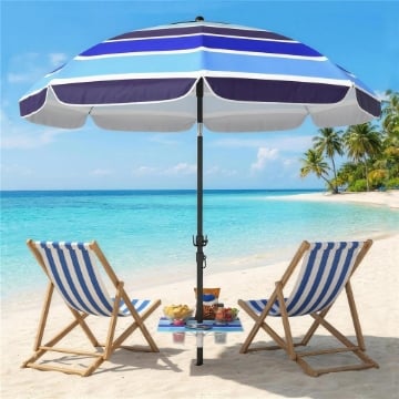 Ombrellone da Spiaggia con Tavolino e Portabicchieri, in Metallo e Poliestere, Ï198x214 cm, Multicolore