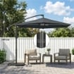 OMBRELLONE A SBALZO CON BASE A CROCE, IN METALLO E POLIESTERE, 302X295X242 CM, GRIGIO SCURO