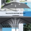 OMBRELLONE RETTANGOLARE DA GIARDINO 3X2 M CON MANOVELLA, IN METALLO E POLIESTERE, GRIGIO SCURO