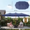 OMBRELLONE DOPPIO A 12 STECCHE CON MANOVELLA, BASE A CROCE E SACCHI DI SABBIA, 4.7X2.8 M, BLU SCURO