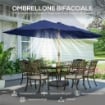 OMBRELLONE DOPPIO A 12 STECCHE CON MANOVELLA, BASE A CROCE E SACCHI DI SABBIA, 4.7X2.8 M, BLU SCURO