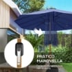 OMBRELLONE DOPPIO A 12 STECCHE CON MANOVELLA, BASE A CROCE E SACCHI DI SABBIA, 4.7X2.8 M, BLU SCURO