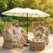 OMBRELLONE DOPPIO A 12 STECCHE CON MANOVELLA, BASE A CROCE E SACCHI, IN METALLO E POLIESTERE, 3X1.5 M, BEIGE
