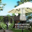 OMBRELLONE DOPPIO A 12 STECCHE CON MANOVELLA, BASE A CROCE E SACCHI, IN METALLO E POLIESTERE, 3X1.5 M, BEIGE