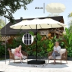 OMBRELLONE DOPPIO A 12 STECCHE CON MANOVELLA, BASE A CROCE E SACCHI, IN METALLO E POLIESTERE, 3X1.5 M, BEIGE