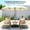 OMBRELLONE DOPPIO A 12 STECCHE CON MANOVELLA, BASE A CROCE E SACCHI, IN METALLO E POLIESTERE, 3X1.5 M, BEIGE