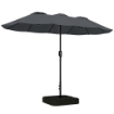 OMBRELLONE DOPPIO A 12 STECCHE CON MANOVELLA, BASE A CROCE E SACCHI, IN METALLO E POLIESTERE, 3X1.5 M, GRIGIO SCURO