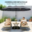 OMBRELLONE DOPPIO A 12 STECCHE CON MANOVELLA, BASE A CROCE E SACCHI, IN METALLO E POLIESTERE, 3X1.5 M, GRIGIO SCURO