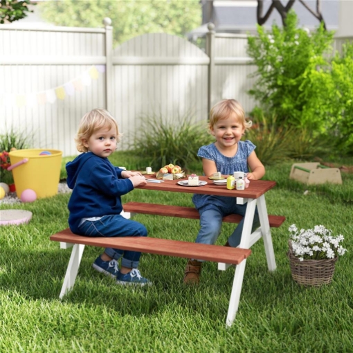 Set Tavolo da Picnic per Bambini 3-8 Anni con Panche in Legno, 89x79x50 cm, Marrone