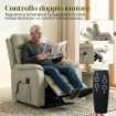 Poltrona Elettrica Alzapersona Reclinabile 170¦ in Pelle Finta Traspirante con 2 Motori, Telecomando, 4 Ruote, Freno, Poggiapiedi, Tasche Laterali, Crema