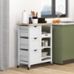 CARRELLO DA CUCINA IN LEGNO CON 3 CASSETTI E 3 RIPIANI APERTI, 67X37X85.5 CM, BIANCO